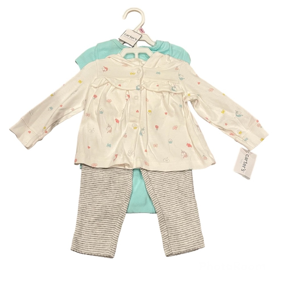 NWT Gray, White, and Blue 3 Piece Carter’s Little Baby Basics Unicorn Set